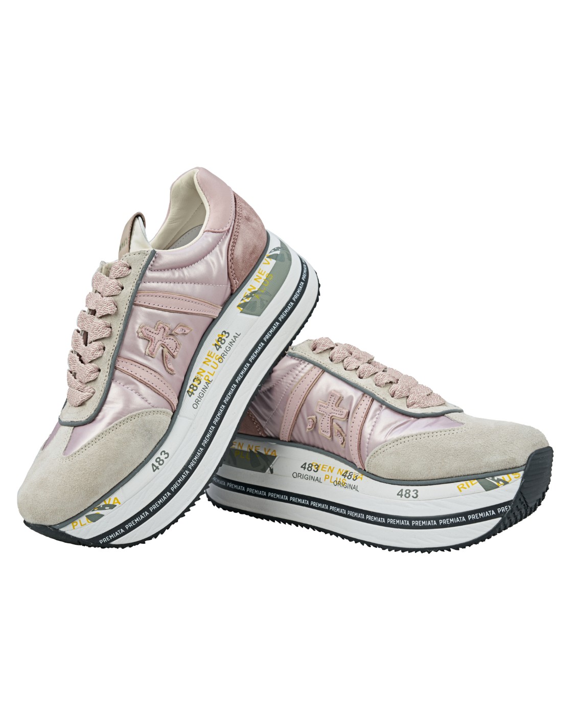shop PREMIATA Saldi Scarpe: Premiata sneakers 'Beth' in nylon e mix di pelli. 
Top e logo Premiata in suede a contrasto. 
Fondo platform personalizzato dalla serigrafia logata Premiata.
Altezza Suola 5 cm.
Fusbet Interno 27 cm.
Composizione: 5% PL 10% PA 85% SHEEPSKIN 75% EVA 5% TPU (PLASTIC MATERIAL) 20% RUBBER.
Made in Vietnam.. BETH-6499 number 3552073